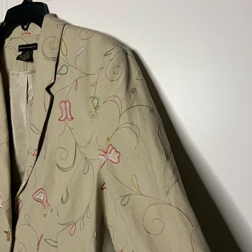 Grace Dane Lewis silk-linen embroidered blazer